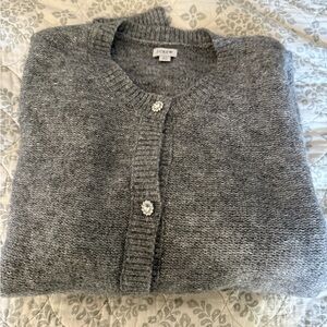 J. Crew Gray & Metallic women’s sweater with beautiful rhinestone button detail